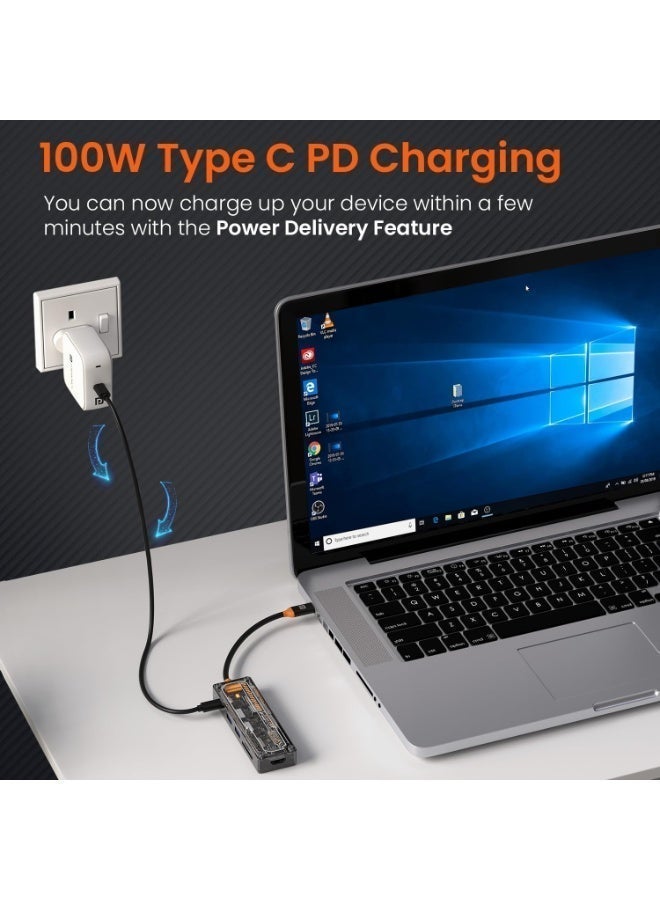 بورترونيكس Portronics MPort View Two 6-in-1 USB Type-C Hub Dock,100 W Type-C PD&Data, USB 3.0 SuperSpeed, USB 2.0,SD and Micro SD, 4K HDMI,Transparent Case for Laptop, PC & More(Black) - Image 3